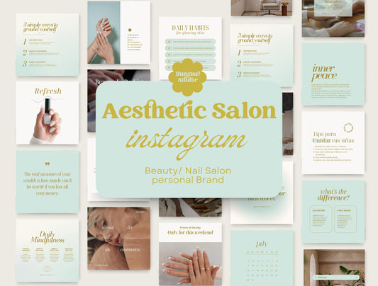 Plantillas de Instagram Canva para publicaciones e historias de belleza y salón de uñas, alto impacto visual y estrategia de participación para pequeñas empresas, feed estético
