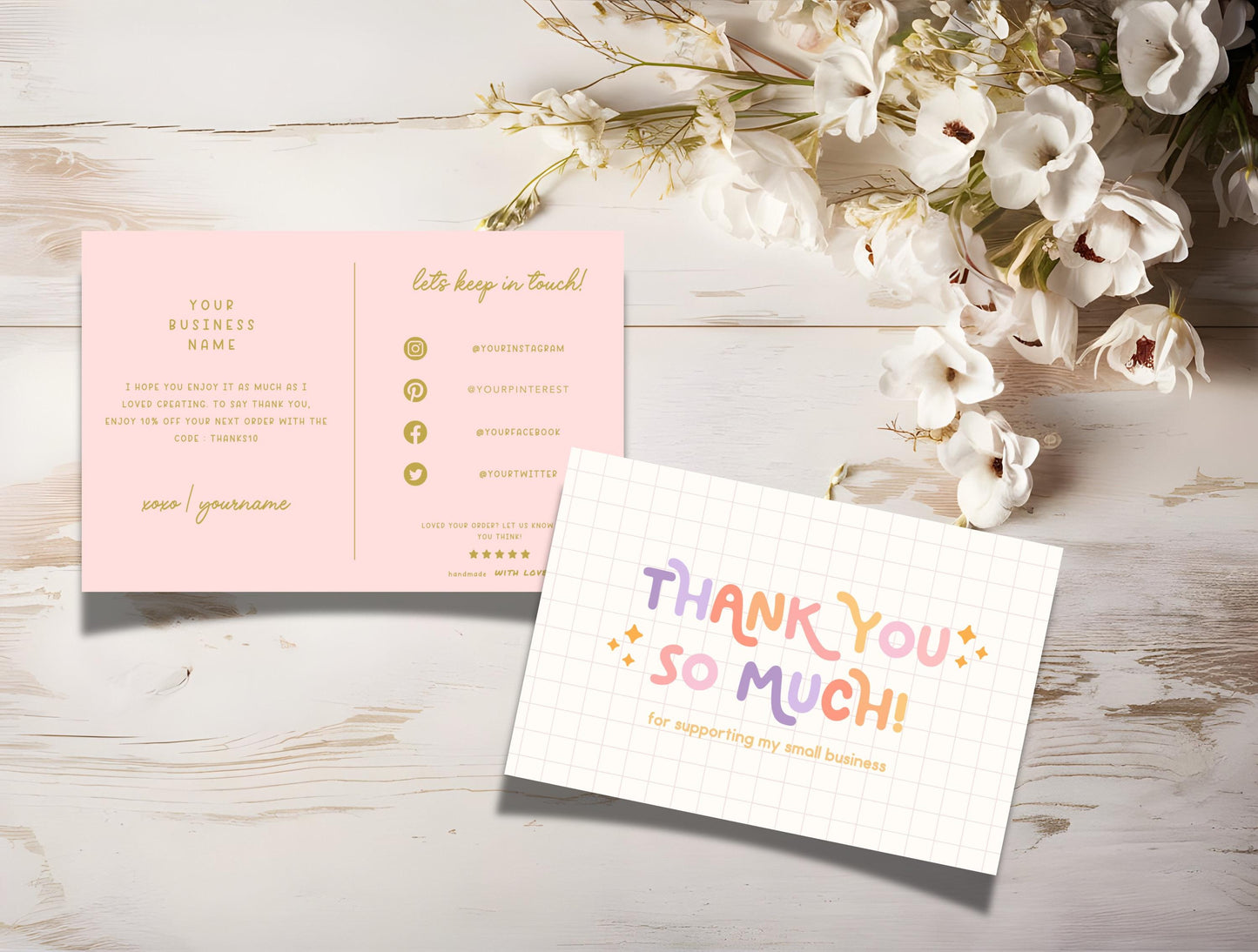 Plantilla de tarjeta de agradecimiento divertida / Tarjeta de presentación pequeña / Diseño de marca / Empaque de marca / Agradecimiento al cliente