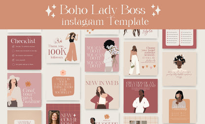 Feed de Instagram para jefas y pequeñas empresas: plantillas elegantes para el éxito - Plantilla Canva para interacción en redes sociales