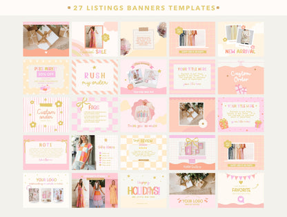 Kit de tienda Etsy con temática de atardecer - Plantillas de banner y anuncios de Etsy - Plantillas divertidas de Canva para impulsar tu tienda online