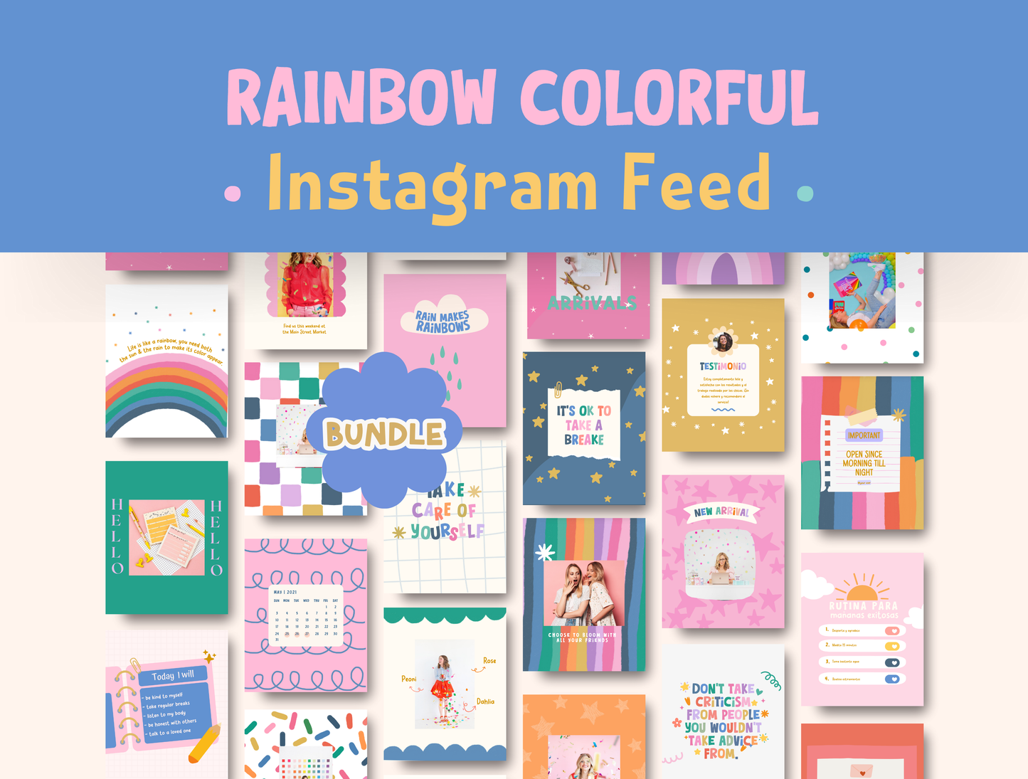 Rainbow Instagram template Bundle