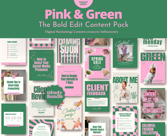 Bold Green & Pink Instagram Template Pack | Vibrant Canva Templates for Influencers, Content Creators & Digital Marketers