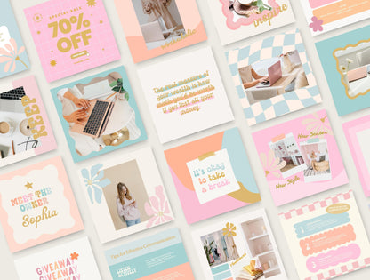Estilo de vida moderno retro pastel Instagram/Canva: plantillas de publicaciones de alto impacto visual y estrategia de participación para pequeñas empresas, marketing digital