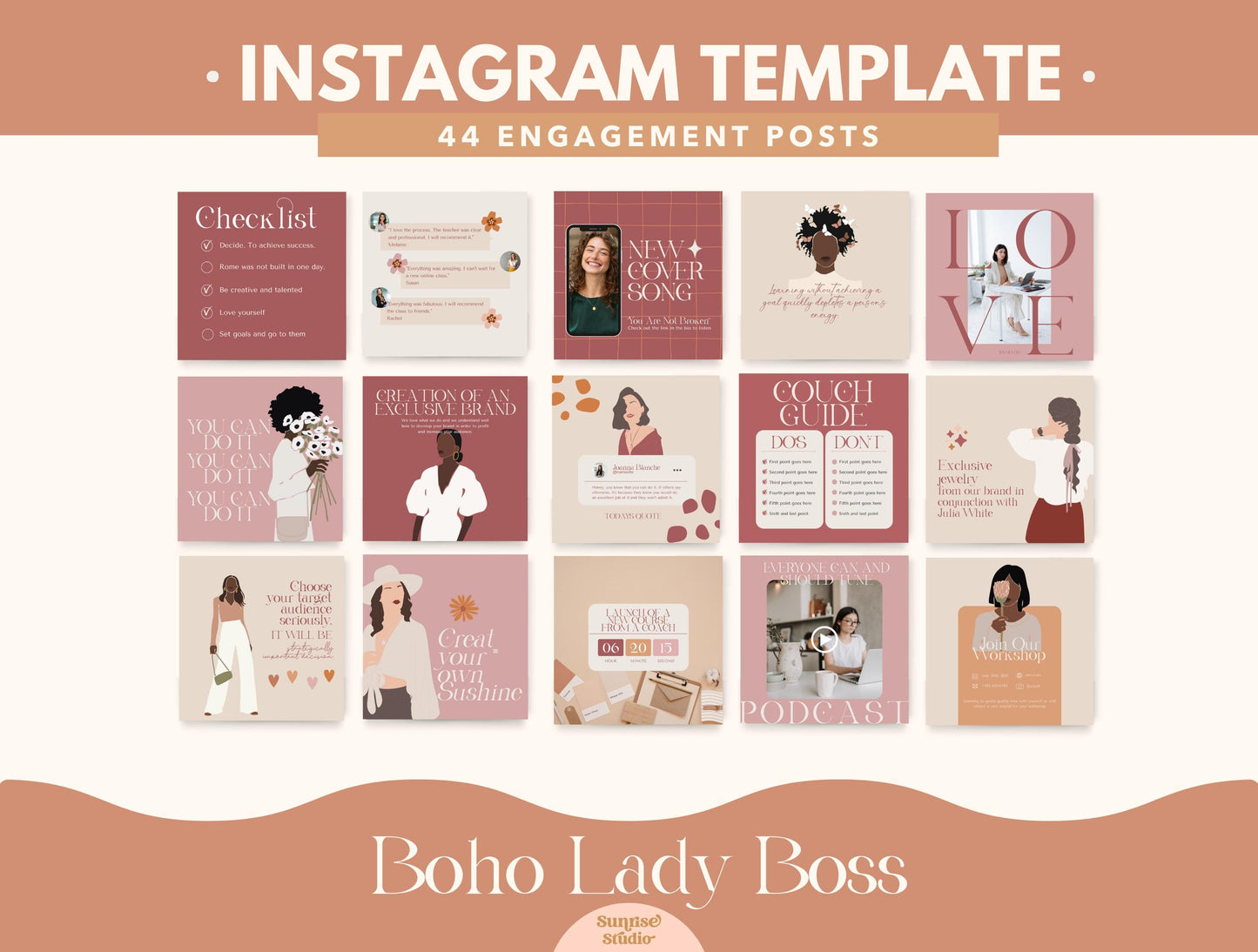 Feed de Instagram para jefas y pequeñas empresas: plantillas elegantes para el éxito - Plantilla Canva para interacción en redes sociales