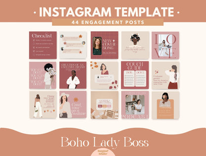 Feed de Instagram para jefas y pequeñas empresas: plantillas elegantes para el éxito - Plantilla Canva para interacción en redes sociales