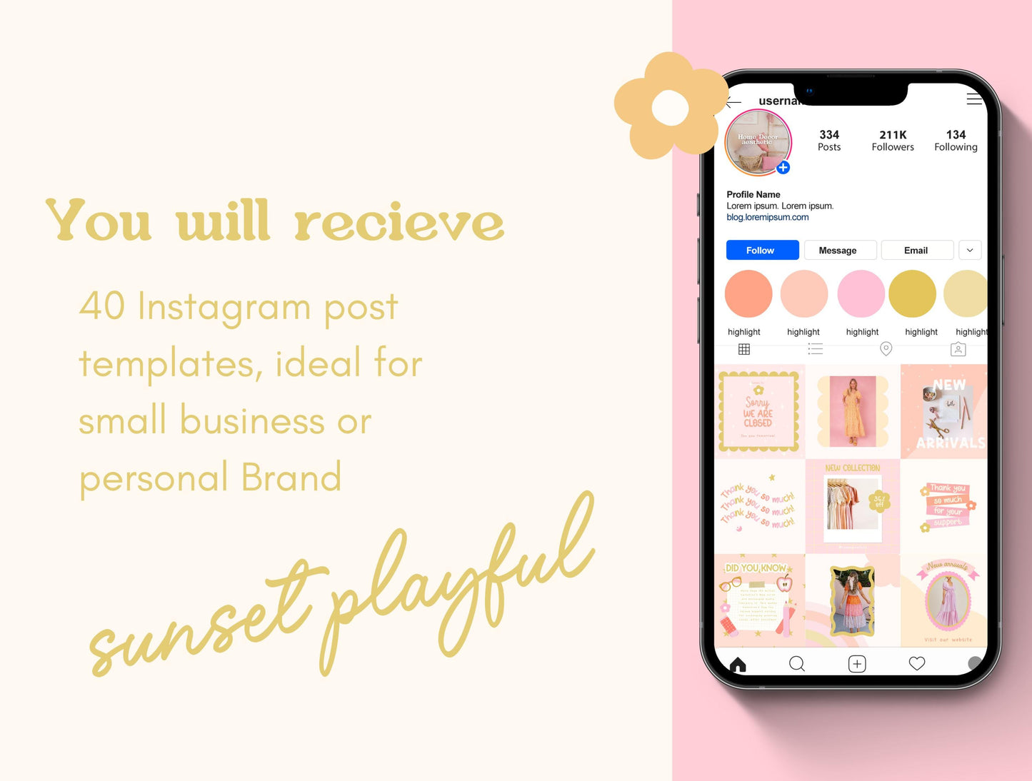 Plantilla de Instagram de Sunset Playful / Feed de Instagram de boutique / Feed de moda / Plantilla de compromiso