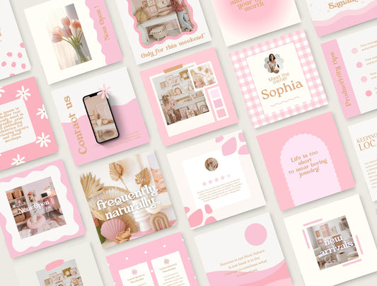 Plantilla de Instagram con estética rosa femenina / feed de estilo romántico / plantilla de Canva para propietarios de pequeñas empresas / feed de diseño minimalista