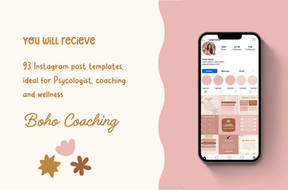 Plantilla de Instagram de bienestar, diseño orgánico boho artístico, ilustración dibujada a mano para psicólogos, bienestar y entrenadores.