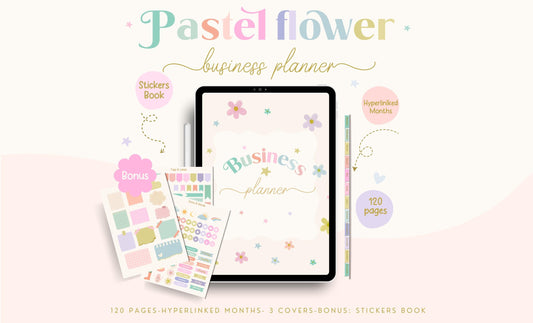 Planificador de negocios digital/planificador GoodNote/calcomanías para planificador/planificador con flores en tonos pastel/planificador para pequeñas empresas