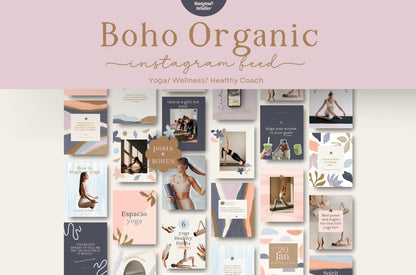 Plantilla de Instagram de bienestar, diseño artístico bohemio orgánico, ilustración dibujada a mano para entrenadores de yoga, salud, espiritualidad y terapia.