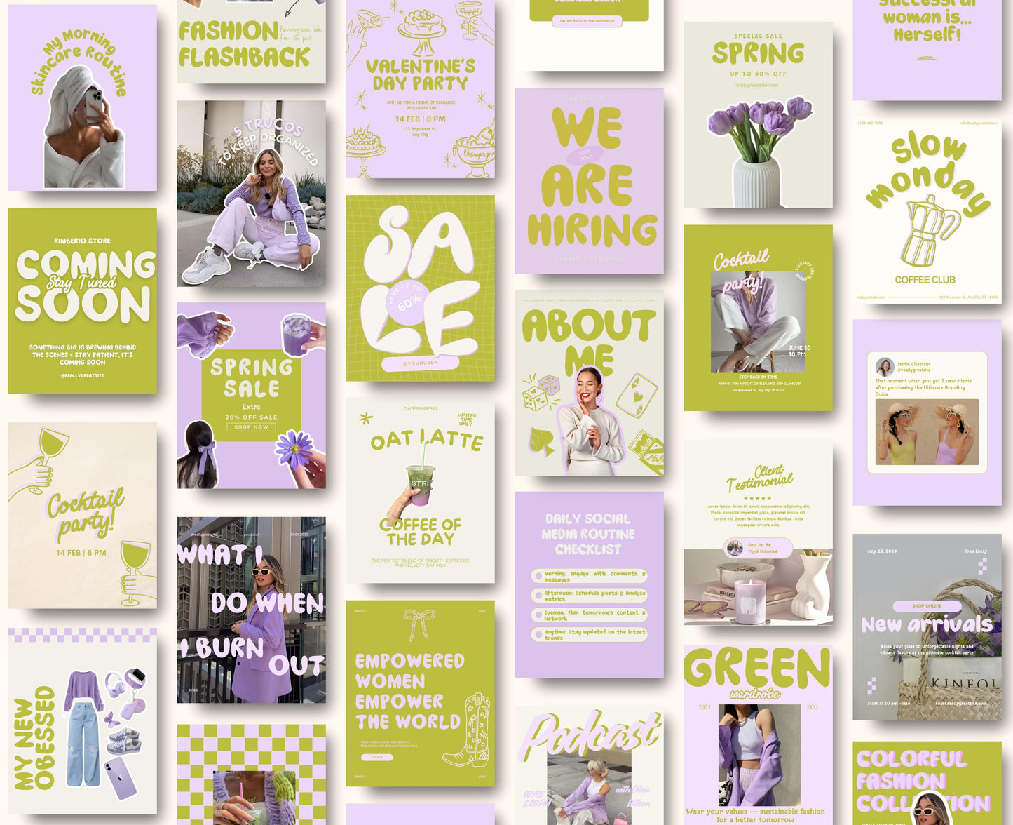 Viral Trendy lila & Green Instagram Template Pack | Vibrant Canva Templates for Influencers, Content Creators and Digital Marketers