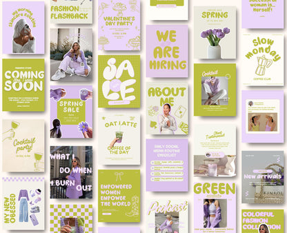Viral Trendy lila & Green Instagram Template Pack | Vibrant Canva Templates for Influencers, Content Creators and Digital Marketers
