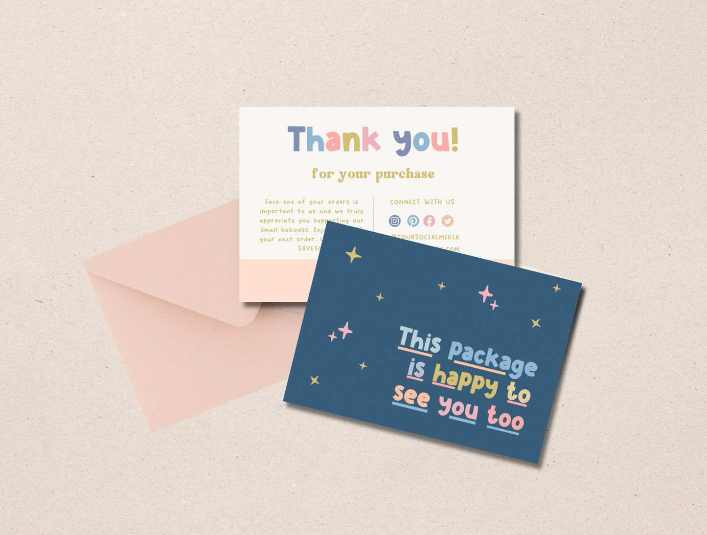 Plantilla de Canva de tarjeta de agradecimiento colorida editable/tarjeta de agradecimiento al cliente/inserto de empaque para pequeñas empresas