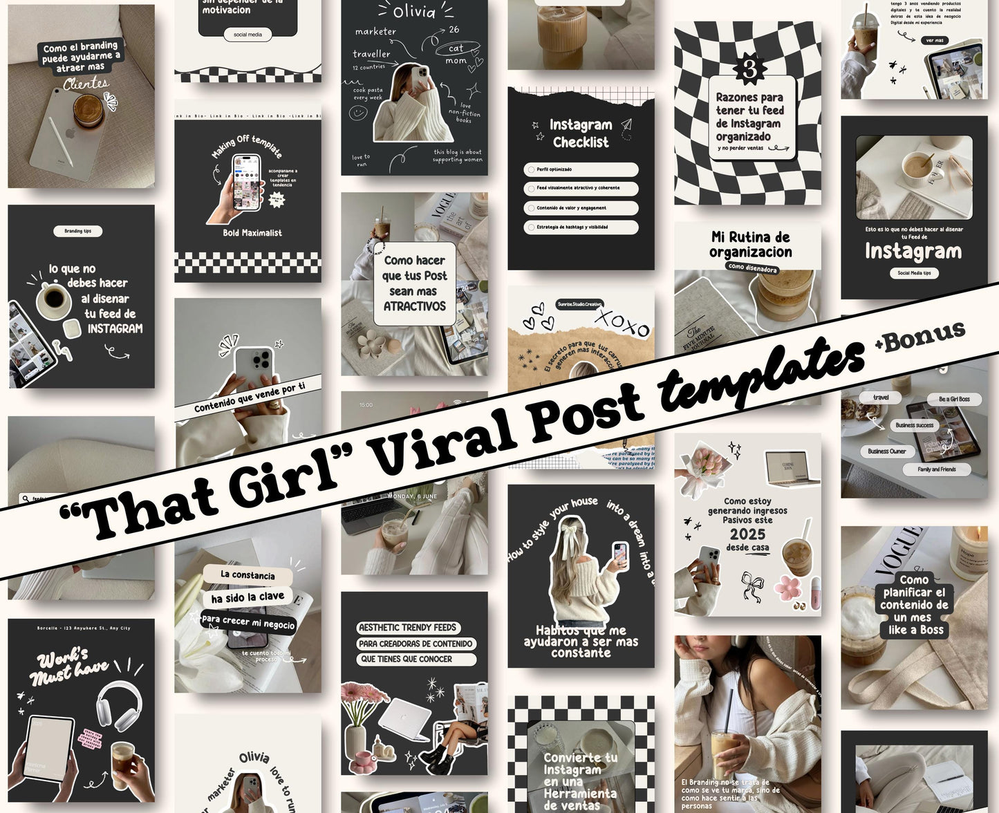 Plantilla de publicación viral neutra para Instagram: estética femenina para influencers, coaches de redes sociales y profesionales del marketing.