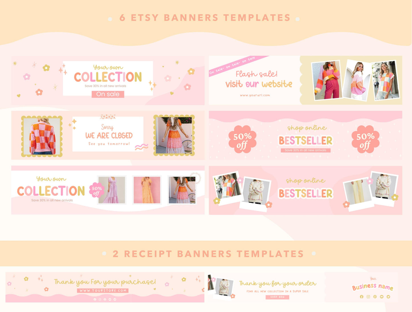 Kit de tienda Etsy con temática de atardecer - Plantillas de banner y anuncios de Etsy - Plantillas divertidas de Canva para impulsar tu tienda online