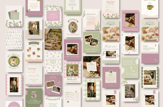 Plantillas de Instagram de estilo cottagecore (Canva) / Plantillas de publicaciones estéticas dibujadas a mano / Kit de redes sociales editable con estilo bohemio y caprichoso