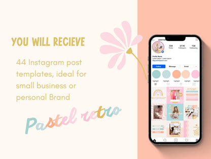 Estilo de vida moderno retro pastel Instagram/Canva: plantillas de publicaciones de alto impacto visual y estrategia de participación para pequeñas empresas, marketing digital