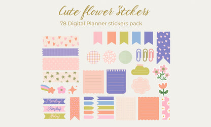 Pegatinas de flores bonitas y brillantes / Pegatinas de Goodnotes / Pegatinas de planificador / Pegatinas de moda / Pegatinas de planificador digital
