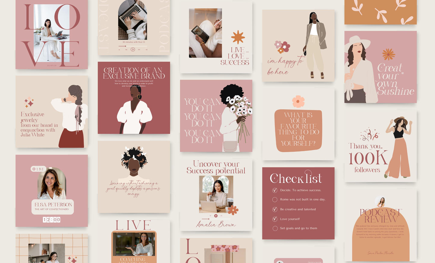 Feed de Instagram para jefas y pequeñas empresas: plantillas elegantes para el éxito - Plantilla Canva para interacción en redes sociales