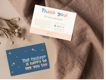 Plantilla de Canva de tarjeta de agradecimiento colorida editable/tarjeta de agradecimiento al cliente/inserto de empaque para pequeñas empresas