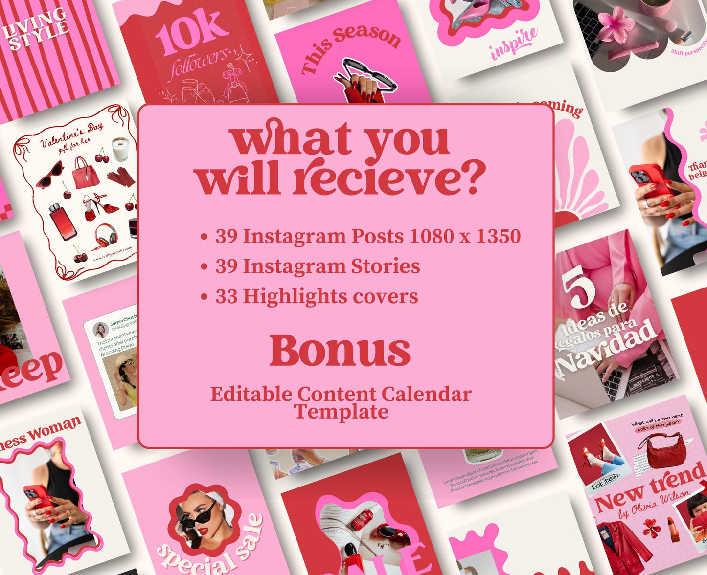 Vibrant Red & Pink Instagram Template Pack | Trendy Canva Templates for Influencers, Content Creators & Digital Marketers