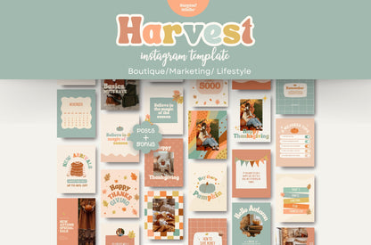Plantillas de paquete de feeds de Instagram de Feliz Día de Acción de Gracias - Impulsa la participación - Plantilla de ventas navideñas - Feed de otoño - Plantilla de Canva de otoño - Historia de ventas