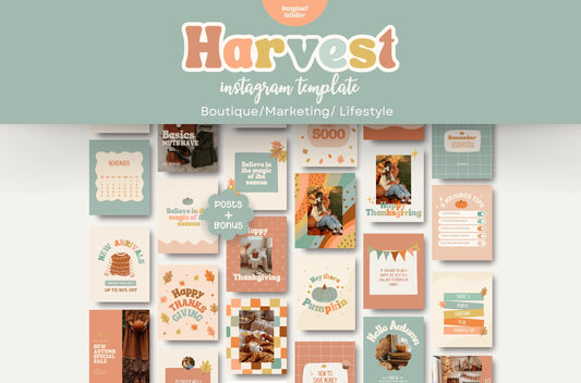 Plantillas de paquete de feeds de Instagram de Feliz Día de Acción de Gracias - Impulsa la participación - Plantilla de ventas navideñas - Feed de otoño - Plantilla de Canva de otoño - Historia de ventas