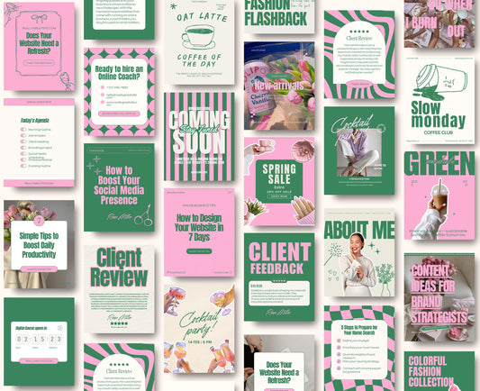 Bold Green & Pink Instagram Template Pack | Vibrant Canva Templates for Influencers, Content Creators & Digital Marketers