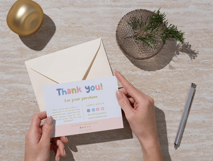 Plantilla de Canva de tarjeta de agradecimiento colorida editable/tarjeta de agradecimiento al cliente/inserto de empaque para pequeñas empresas