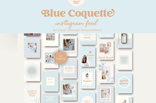 Plantilla de Instagram estética Blue Coquette: plantilla Canva de feed de estilo de marketing para propietarios de pequeñas empresas y diseño minimalista.