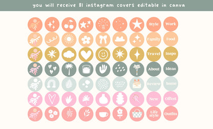 Portada de Instagram destacada con temática lúdica y orgánica, iconos dibujados a mano, iconos de redes sociales, iconos pastel de Instagram, plantilla de Canva