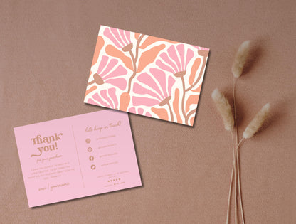 Plantilla de Canva de tarjeta de agradecimiento con flores abstractas editables/tarjeta de agradecimiento al cliente/inserto de empaque para pequeñas empresas