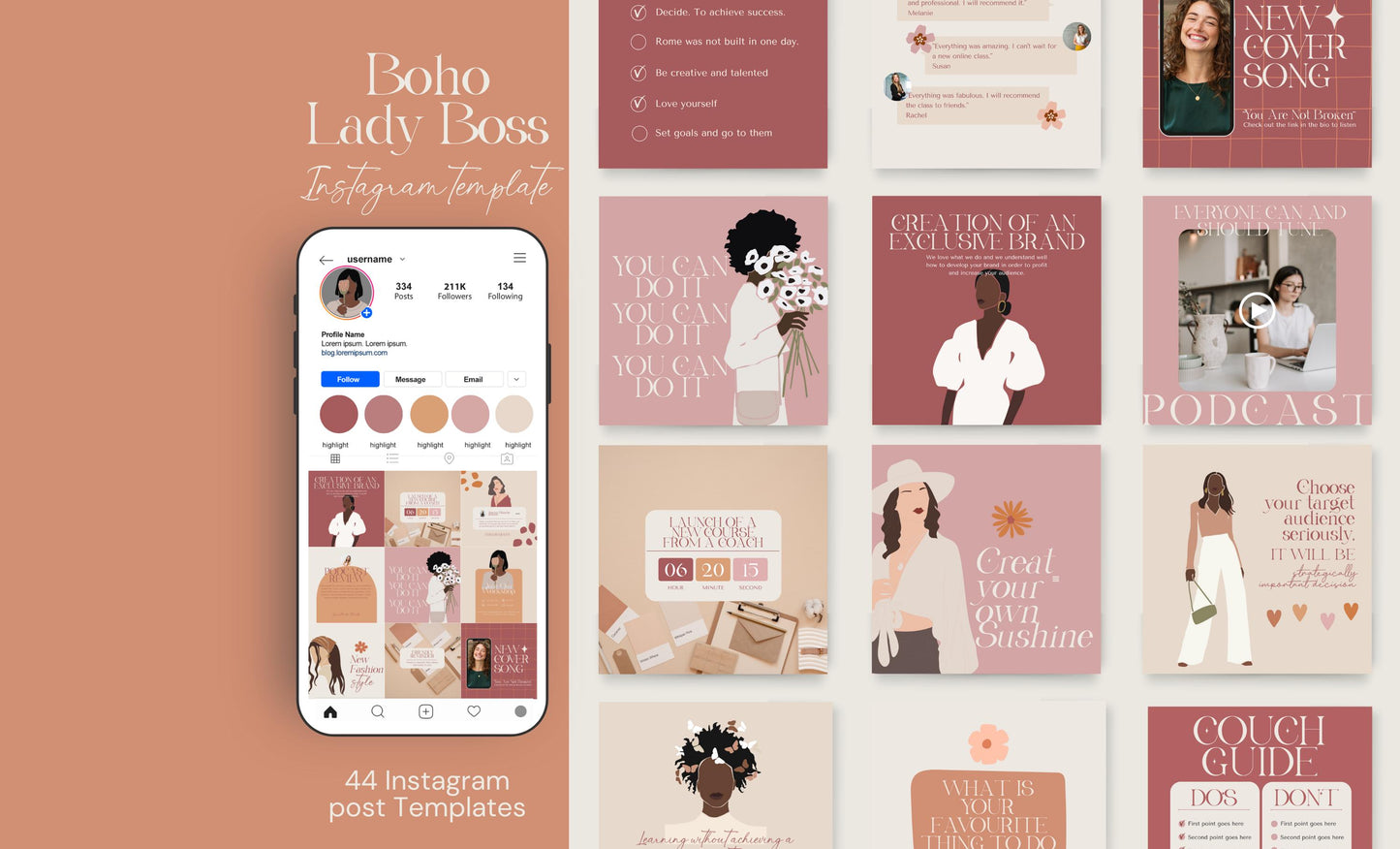 Feed de Instagram para jefas y pequeñas empresas: plantillas elegantes para el éxito - Plantilla Canva para interacción en redes sociales