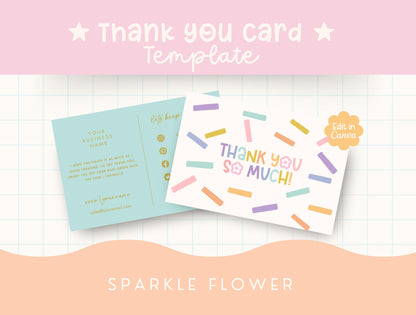 Plantilla de tarjeta de agradecimiento divertida y brillante / tarjeta de presentación pequeña / diseño de marca / empaque de marca / agradecimiento al cliente