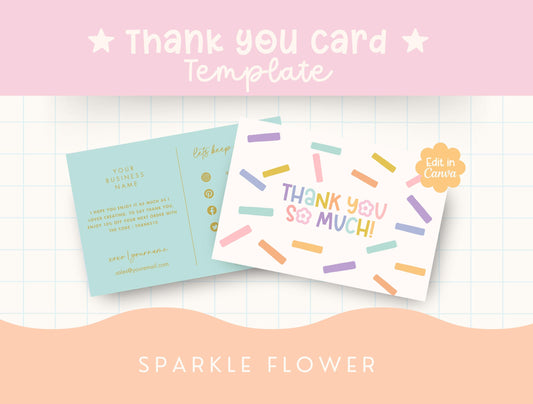 Plantilla de tarjeta de agradecimiento divertida y brillante / tarjeta de presentación pequeña / diseño de marca / empaque de marca / agradecimiento al cliente