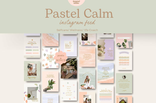 Plantilla de feed de Instagram Canva con un toque pastel tranquilo / para empresas de bienestar, coaches de bienestar y marcas personales de autocuidado