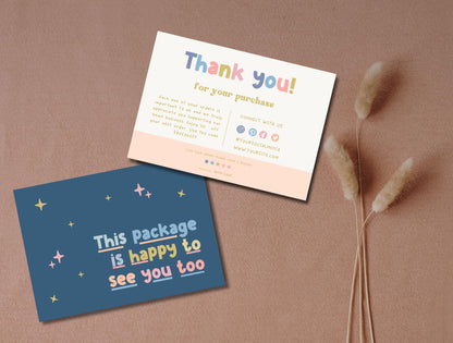 Plantilla de Canva de tarjeta de agradecimiento colorida editable/tarjeta de agradecimiento al cliente/inserto de empaque para pequeñas empresas