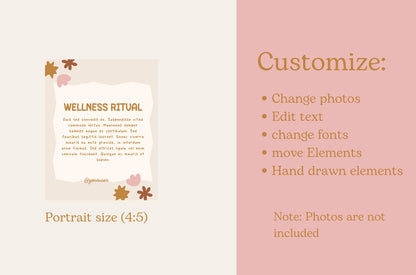 Plantilla de Instagram de bienestar, diseño orgánico boho artístico, ilustración dibujada a mano para psicólogos, bienestar y entrenadores.