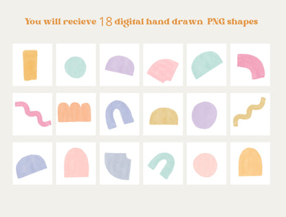 Formas abstractas pintadas a mano estilo boho PNG/ Elementos de diseño dibujados a mano/ PNG clipart moderno de moda