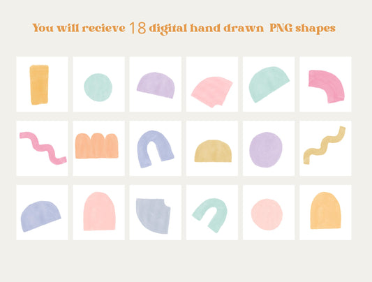 Formas abstractas pintadas a mano estilo boho PNG/ Elementos de diseño dibujados a mano/ PNG clipart moderno de moda