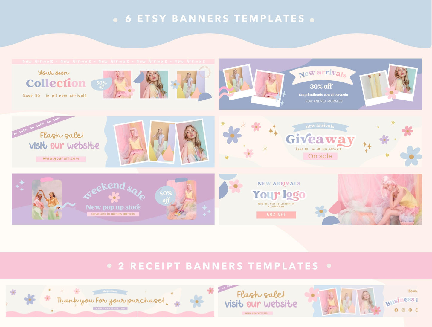 Kit de tienda Etsy Blue Lila lúdico: paquete de plantillas de banner y anuncios de Etsy - Plantillas divertidas de Canva para impulsar tu tienda online