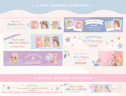 Kit de tienda Etsy Blue Lila lúdico: paquete de plantillas de banner y anuncios de Etsy - Plantillas divertidas de Canva para impulsar tu tienda online