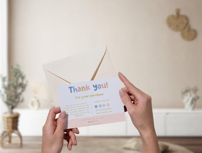 Plantilla de Canva de tarjeta de agradecimiento colorida editable/tarjeta de agradecimiento al cliente/inserto de empaque para pequeñas empresas