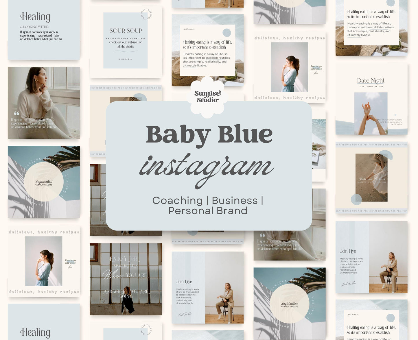 Plantilla de feed de Instagram en azul bebé para coaches de negocios, Canva: diseño de publicaciones de alto impacto visual y estrategia de participación para pequeñas empresas