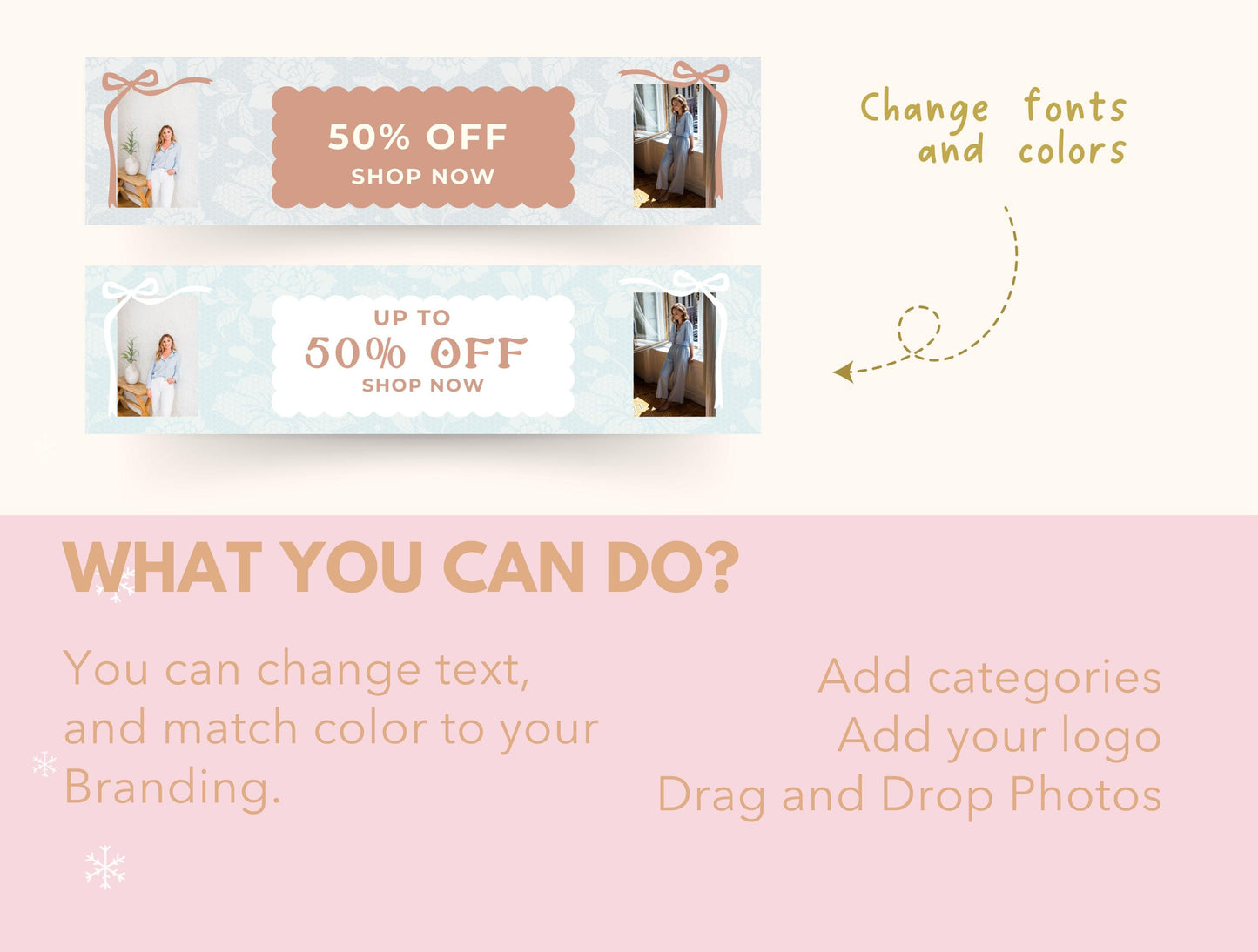 Banners para tiendas Etsy / Diseño de marca delicado y coqueto con estética rosa para su tienda / Banners y gráficos personalizables