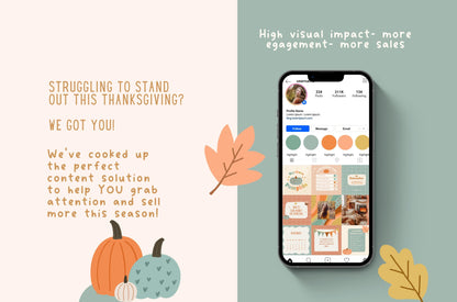 Plantillas de paquete de feeds de Instagram de Feliz Día de Acción de Gracias - Impulsa la participación - Plantilla de ventas navideñas - Feed de otoño - Plantilla de Canva de otoño - Historia de ventas