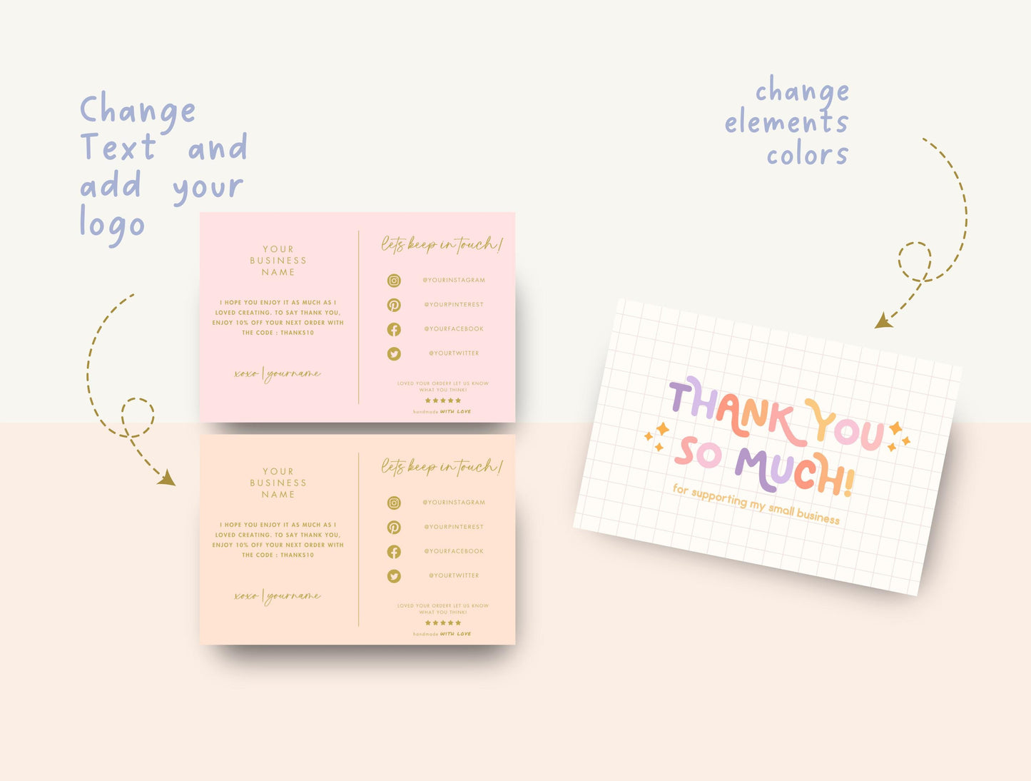 Plantilla de tarjeta de agradecimiento divertida / Tarjeta de presentación pequeña / Diseño de marca / Empaque de marca / Agradecimiento al cliente