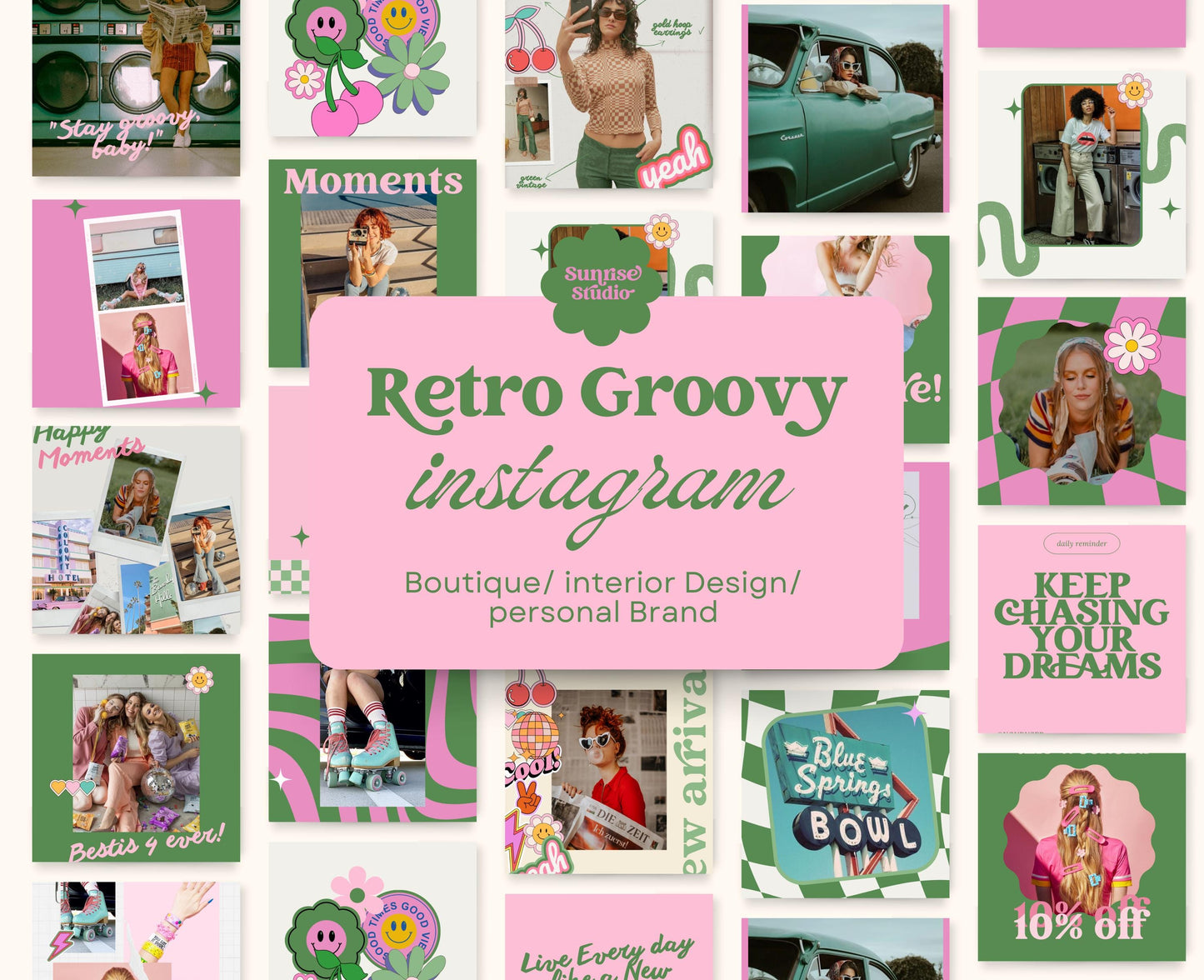 Feed de Instagram moderno y elegante de estilo retro, plantilla de Canva, estrategia de participación de publicaciones vintage para pequeñas empresas, blogueros de estilo de vida