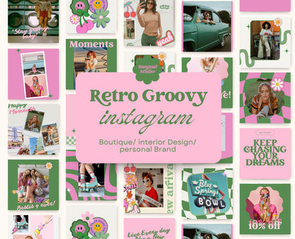 Feed de Instagram moderno y elegante de estilo retro, plantilla de Canva, estrategia de participación de publicaciones vintage para pequeñas empresas, blogueros de estilo de vida