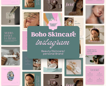 Feed de Instagram de Skincare Boho / Diseño artístico / Canva: plantillas de pintura hechas a mano, estrategia de alto impacto visual y participación para pequeñas empresas
